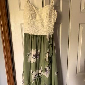 White Lace Sundress w/ Green Ruffled Skirt